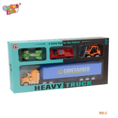 99B1-11 children's toys Plastic Friction trailer toy car (container with three cars)