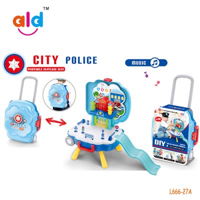 L666-27A OLD COLOR ALD hot sale play house parking lot with light and music simulation city police set playhouse toy