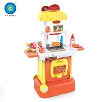 Kids Kitchen set toy girls kitchen toy traveling luggage set with pretend play food set pizza party toy parts